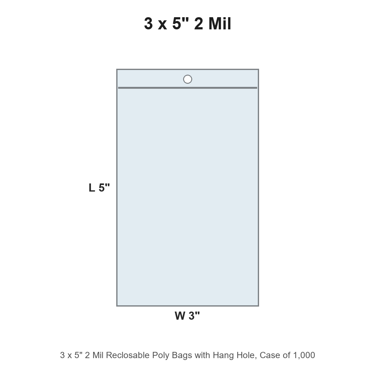 3 x 5" 2 Mil Reclosable Poly Bags with Hang Hole