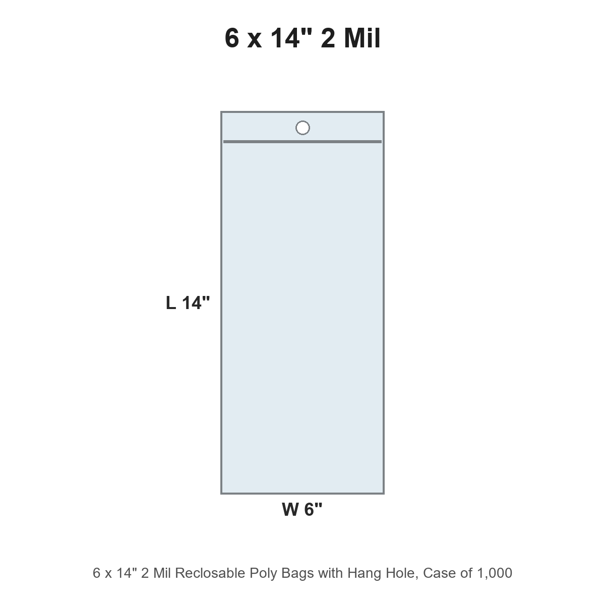 6 x 14" 2 Mil Reclosable Poly Bags with Hang Hole