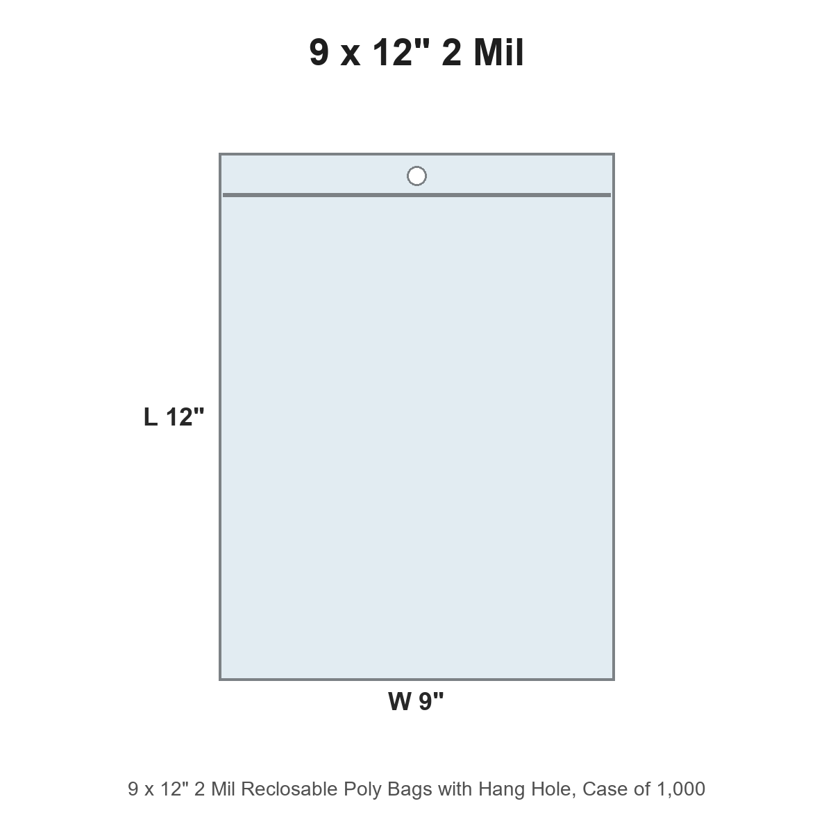 9 x 12" 2 Mil Reclosable Poly Bags with Hang Hole