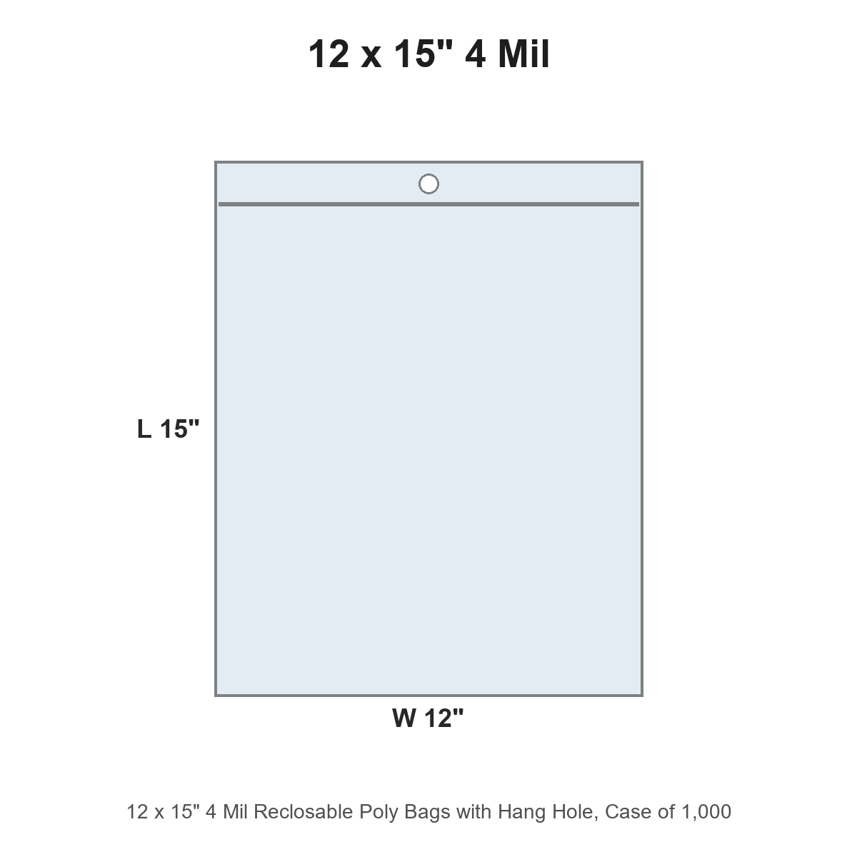 12 x 15" 4 Mil Reclosable Poly Bags with Hang Hole