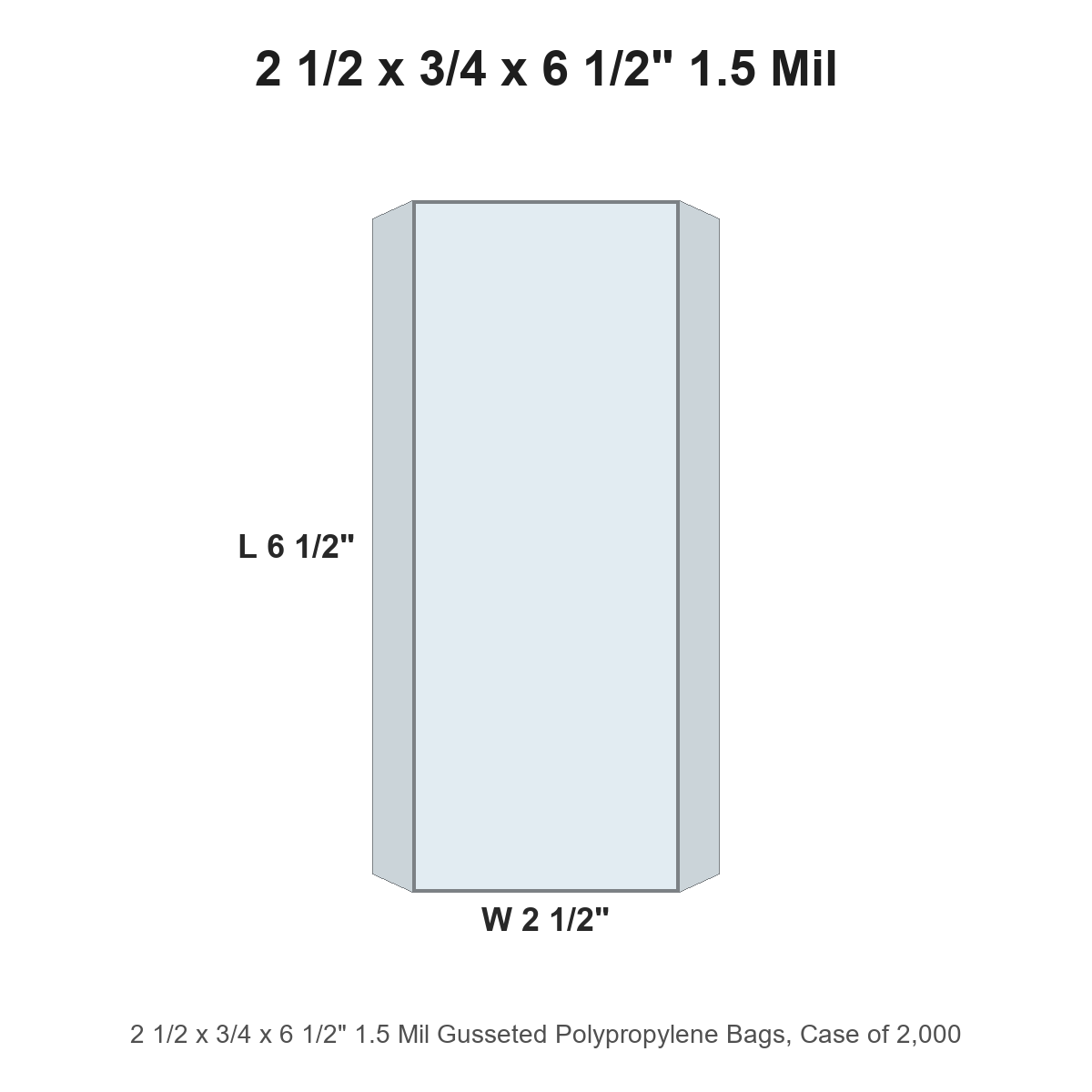 2 1/2 x 3/4 x 6 1/2" 1.5 Mil Gusseted Polypropylene Bags