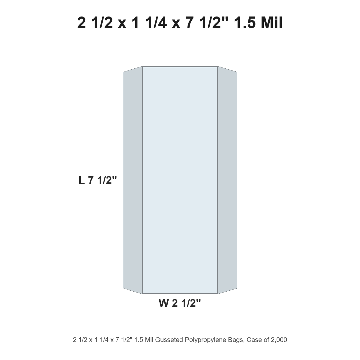 2 1/2 x 1 1/4 x 7 1/2" 1.5 Mil Gusseted Polypropylene Bags