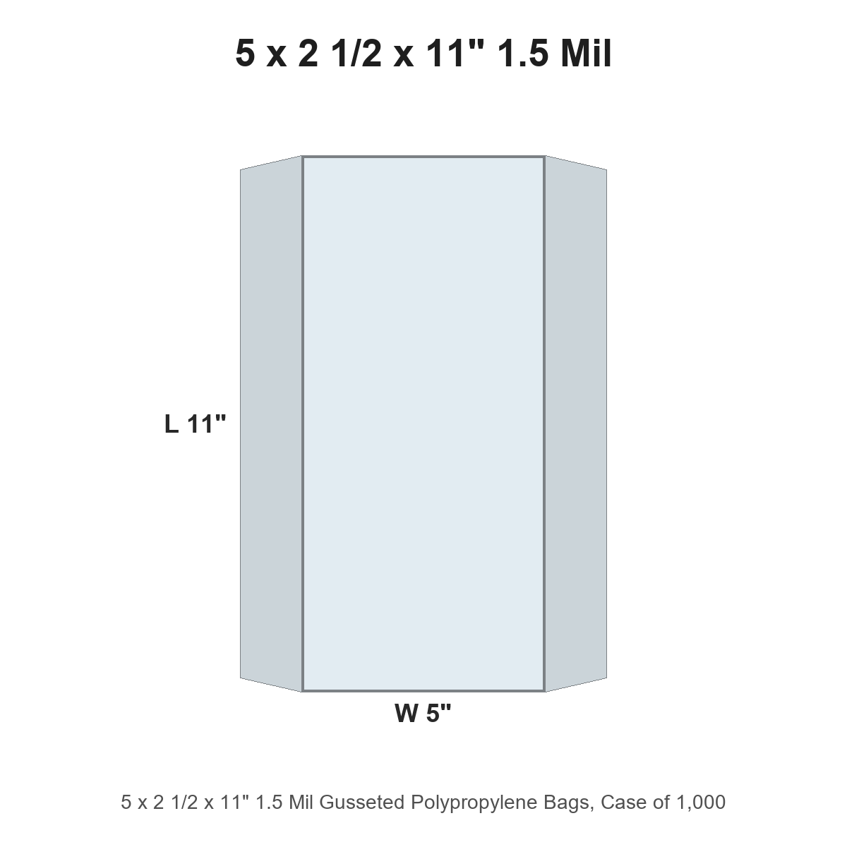 5 x 2 1/2 x 11" 1.5 Mil Gusseted Polypropylene Bags