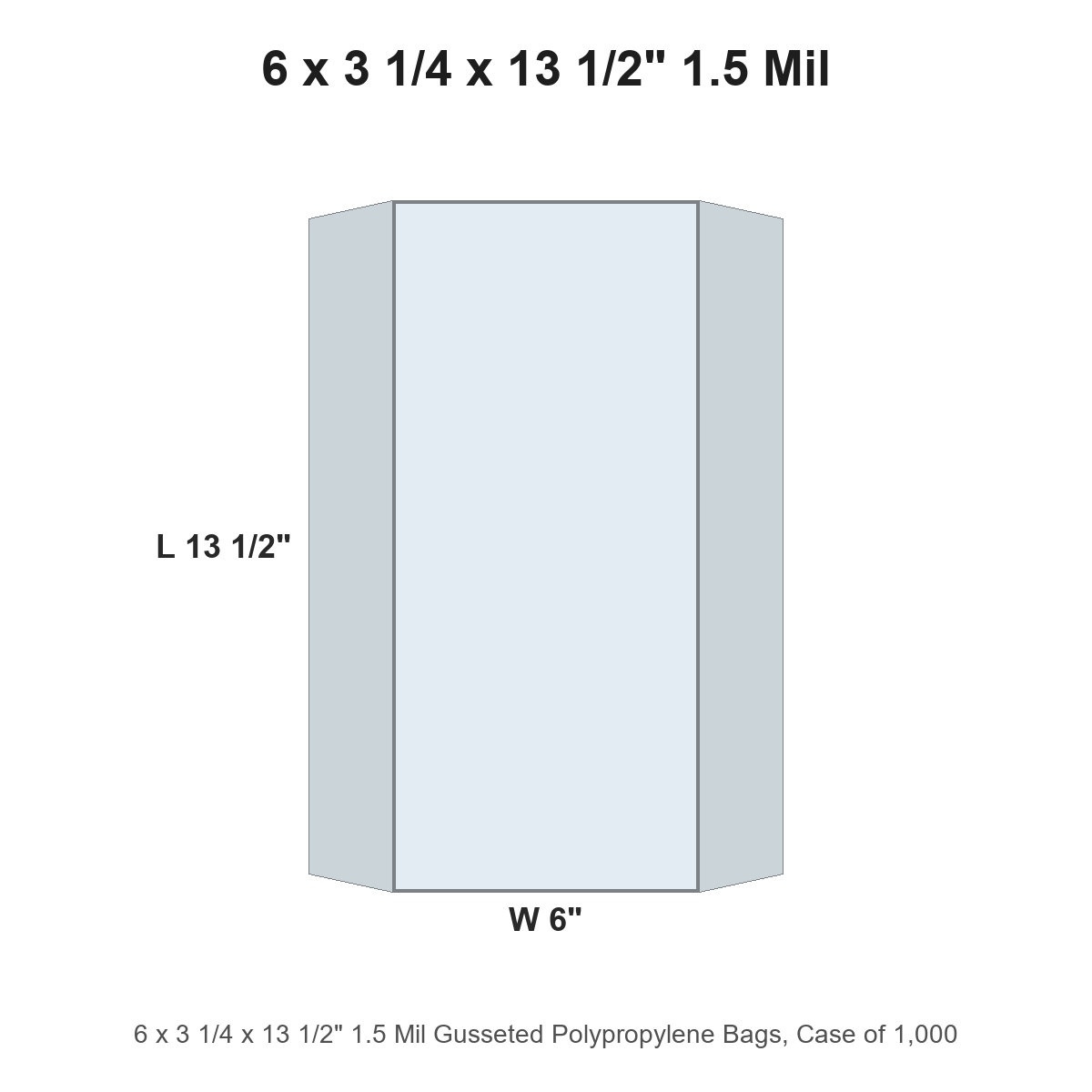 6 x 3 1/4 x 13 1/2" 1.5 Mil Gusseted Polypropylene Bags