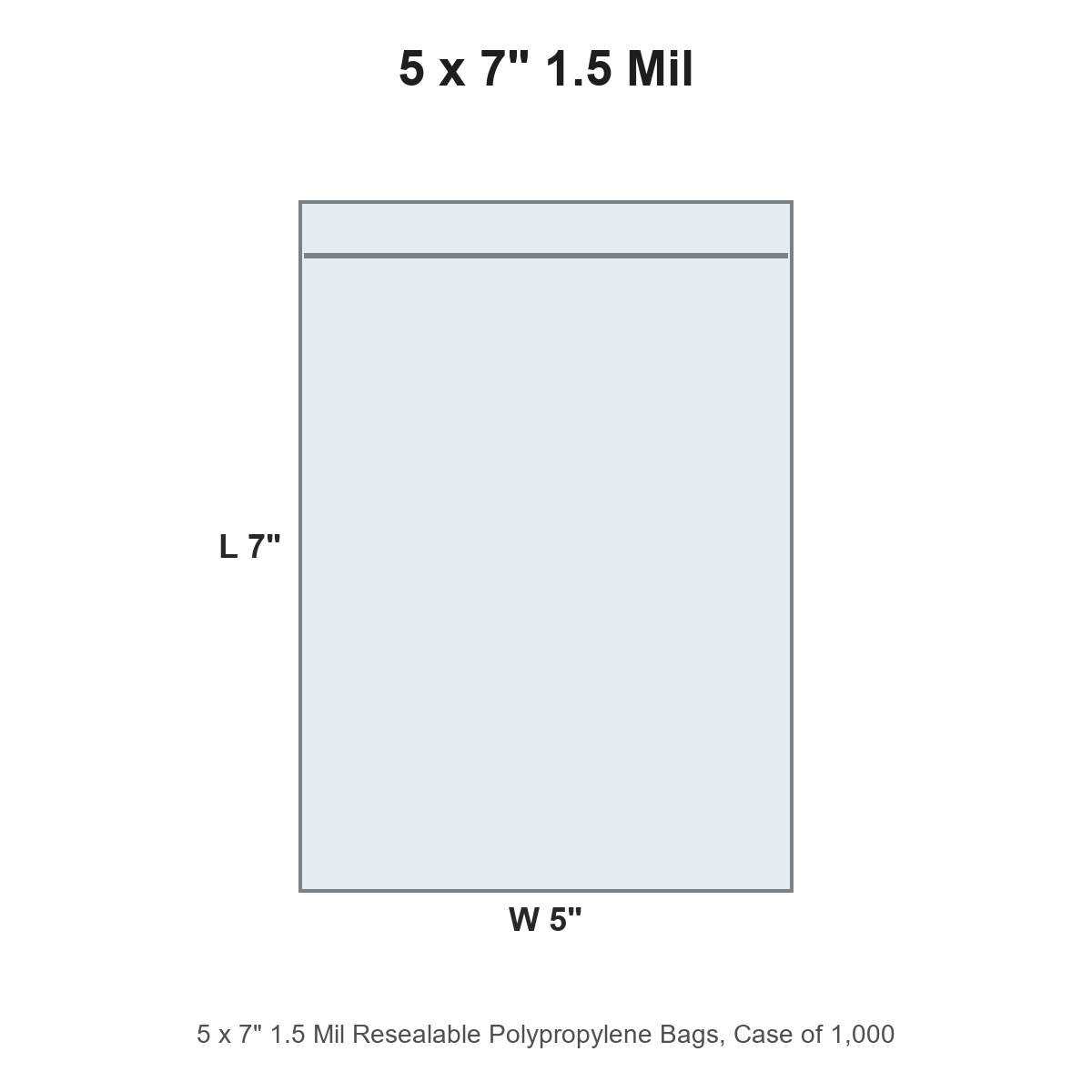 5 x 7" 1.5 Mil Resealable Polypropylene Bags