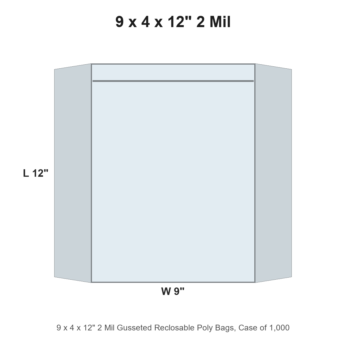 9 x 4 x 12" 2 Mil Gusseted Reclosable Poly Bags