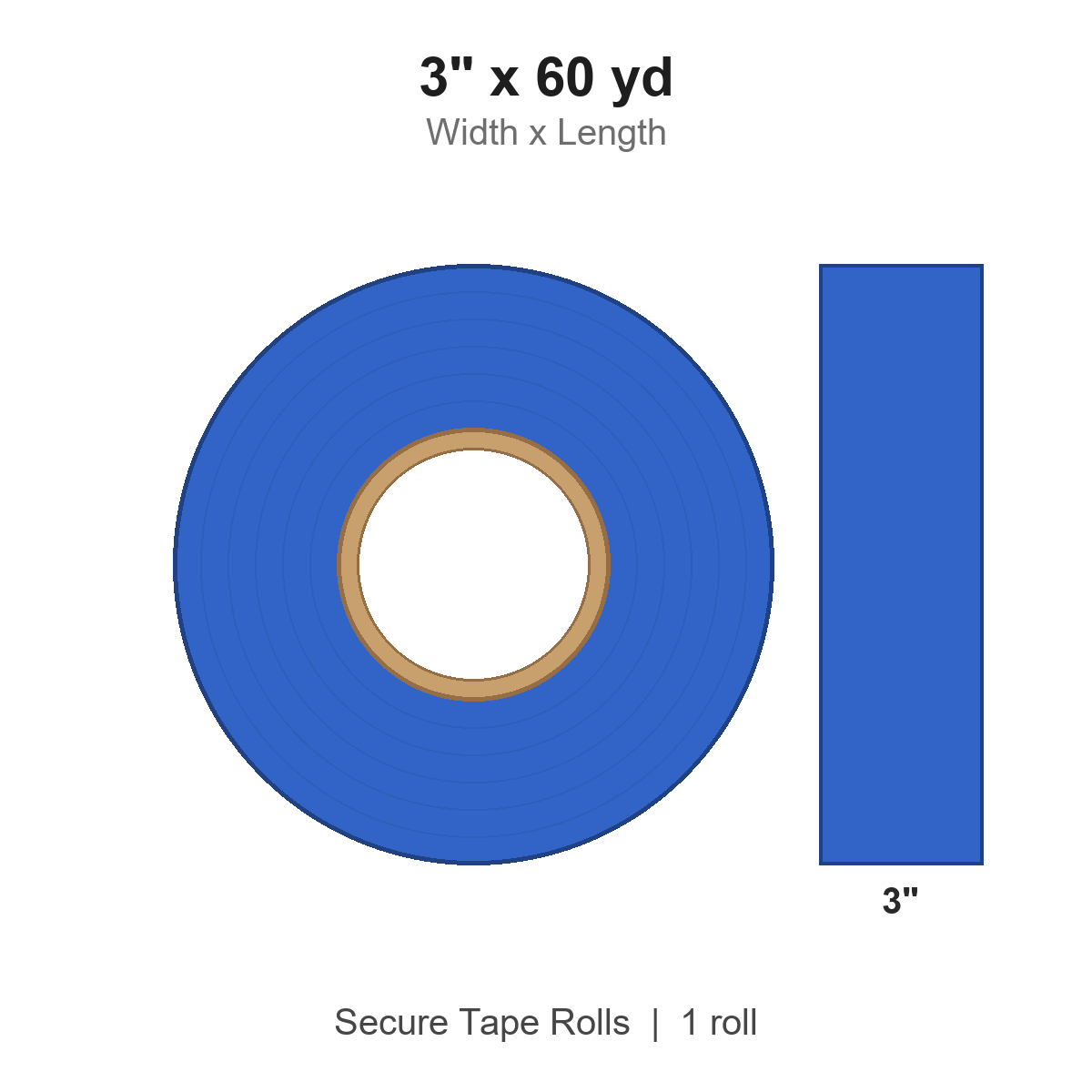 3" x 60 yd Blue Secure Tape Rolls, Roll