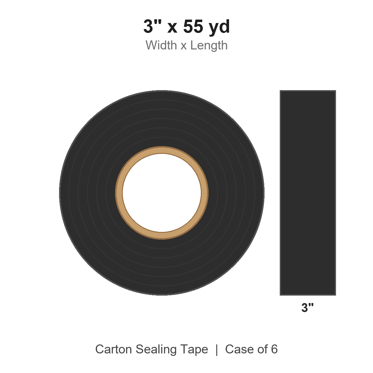 3" x 55 yd Black Carton Sealing Tape