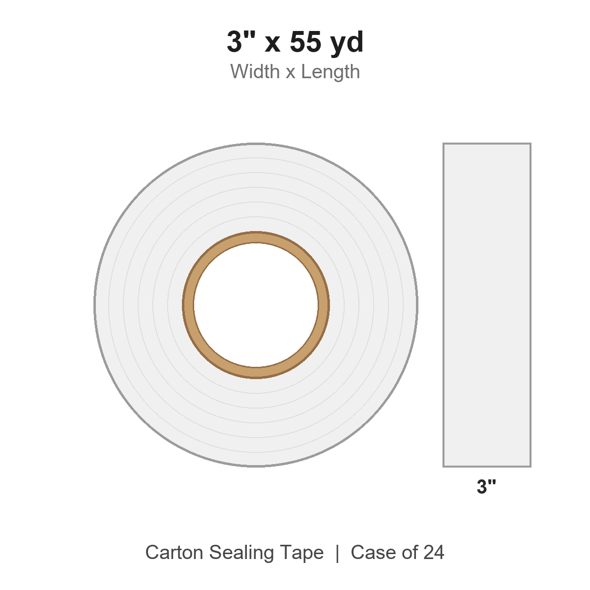 3" x 55 yd White Carton Sealing Tape