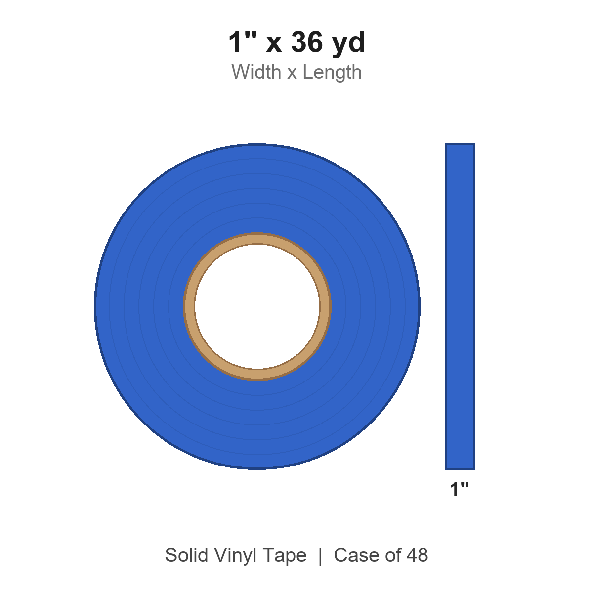 1" x 36 yd Blue Solid Vinyl Tape