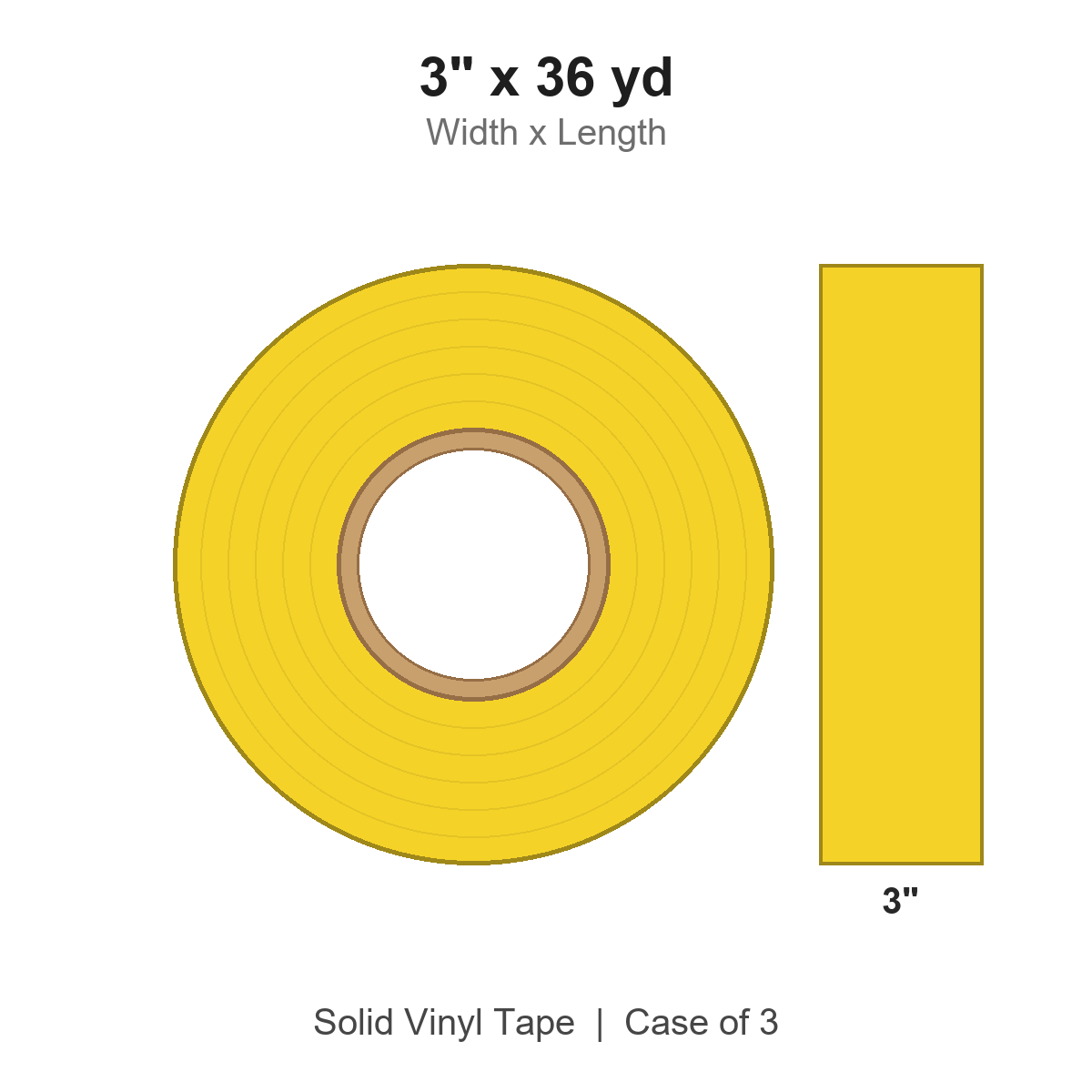 3" x 36 yd Yellow Solid Vinyl Tape