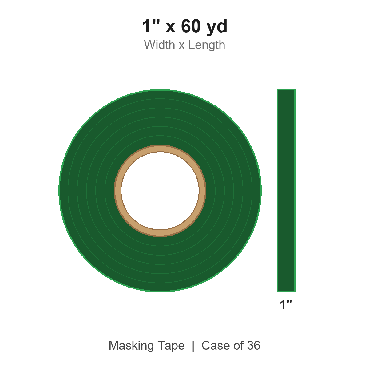 1" x 60 yd Dark Green Masking Tape