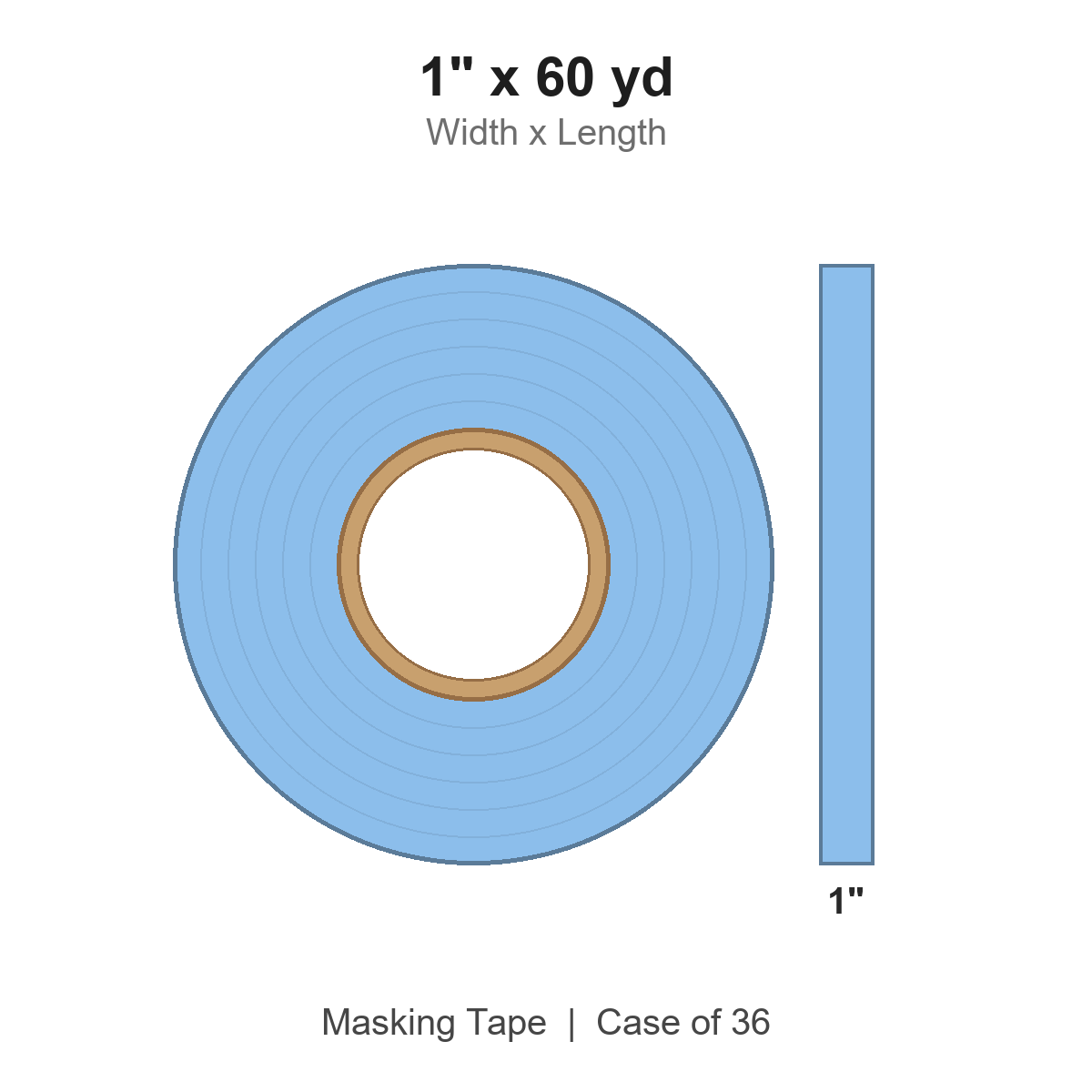 1" x 60 yd Light Blue Masking Tape