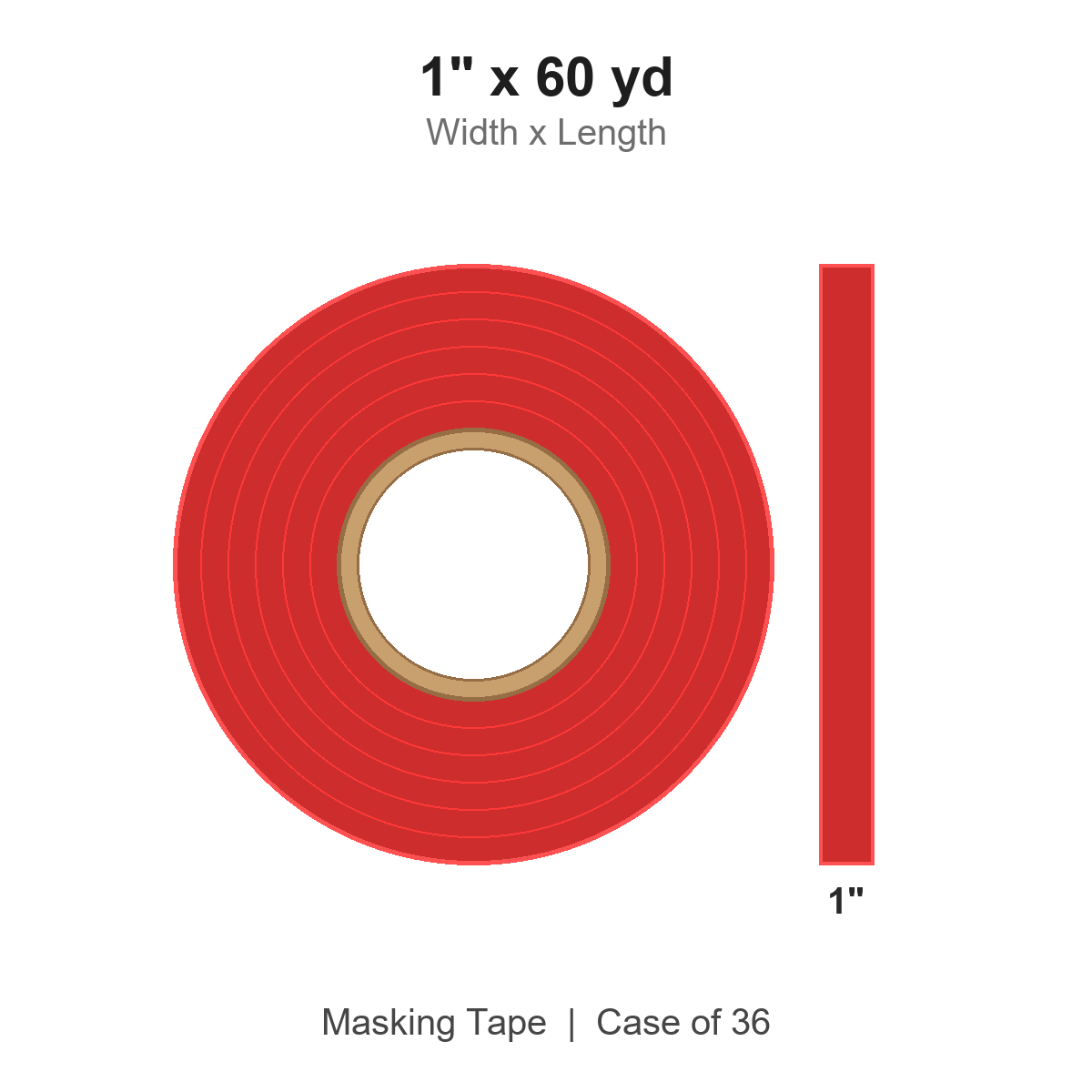 1" x 60 yd Red Masking Tape