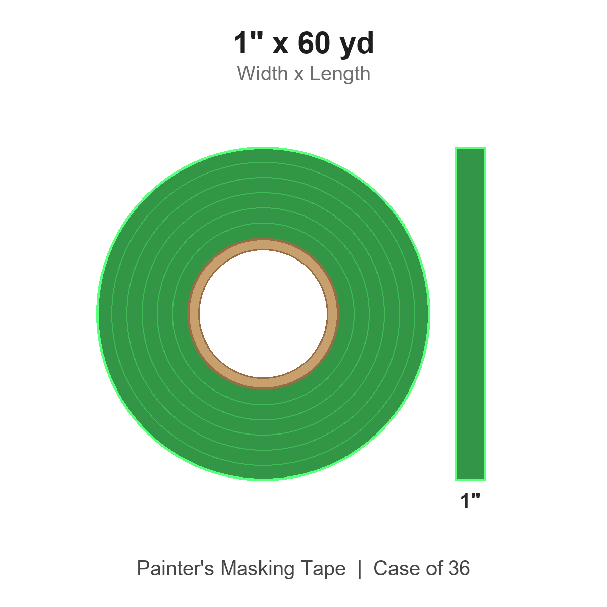 1" x 60 yd Green Painter's Masking Tape