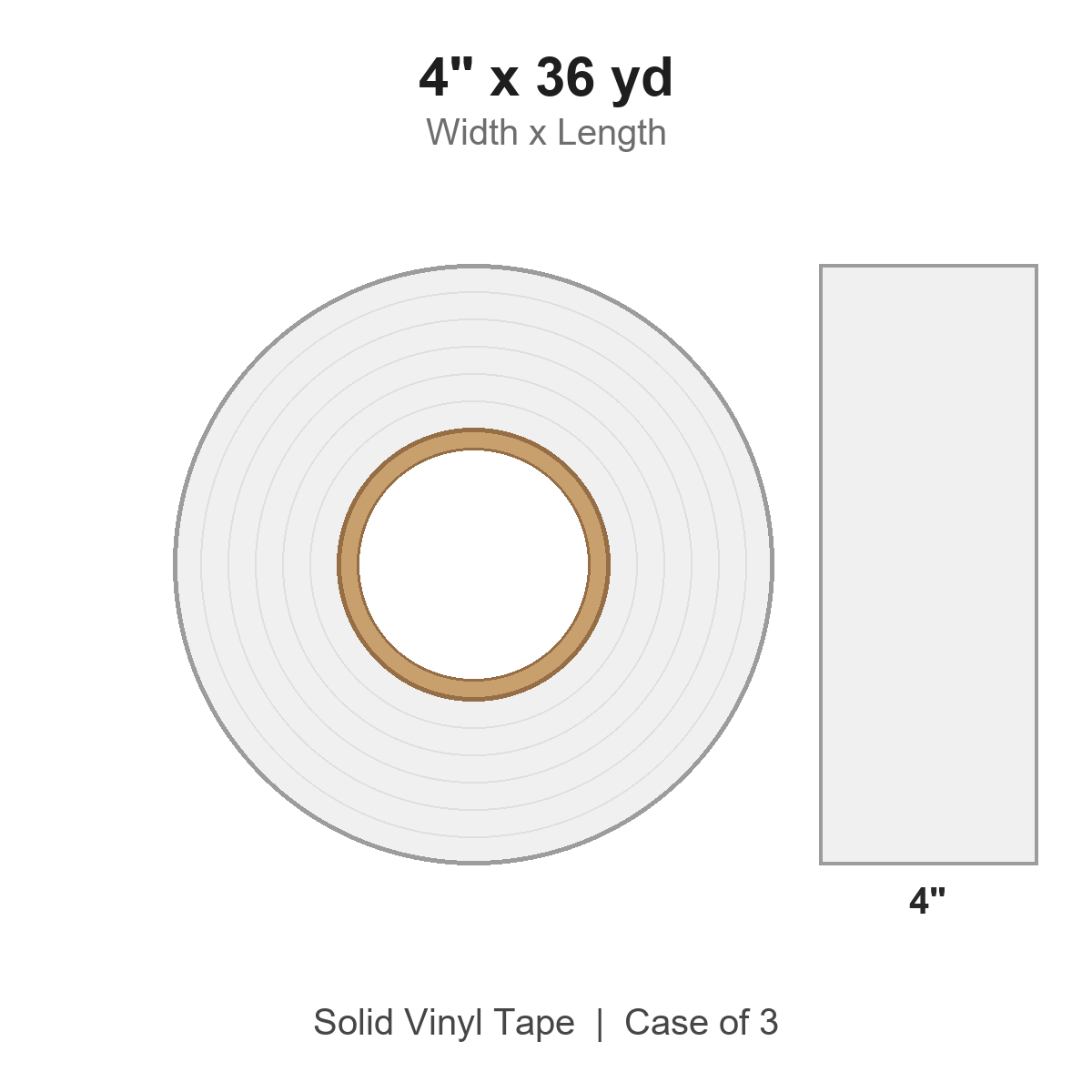 4" x 36 yd White Solid Vinyl Tape