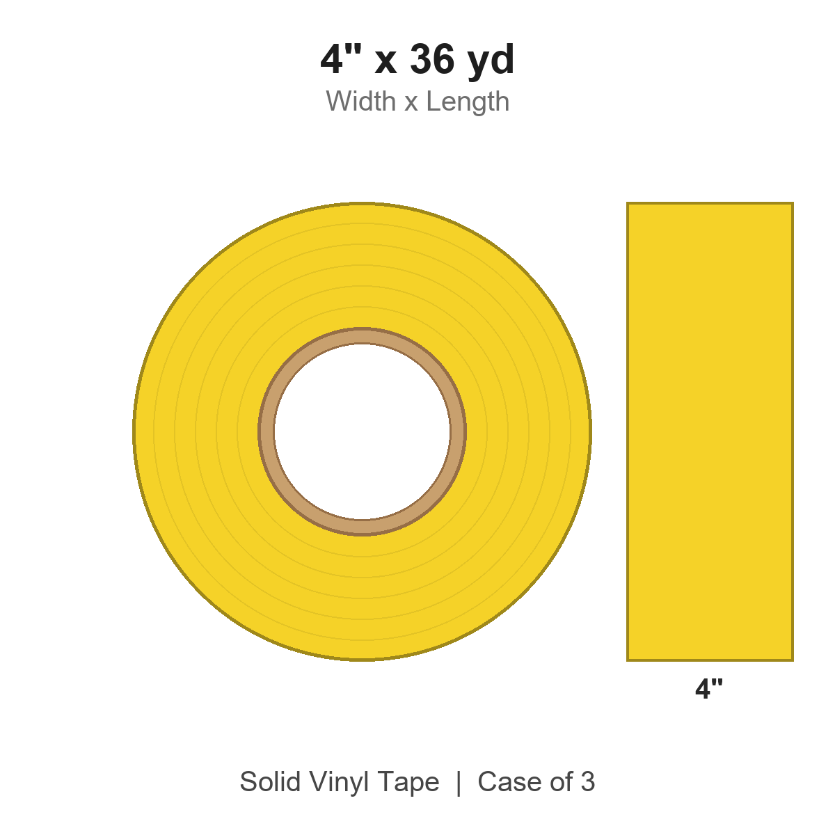 4" x 36 yd Yellow Solid Vinyl Tape
