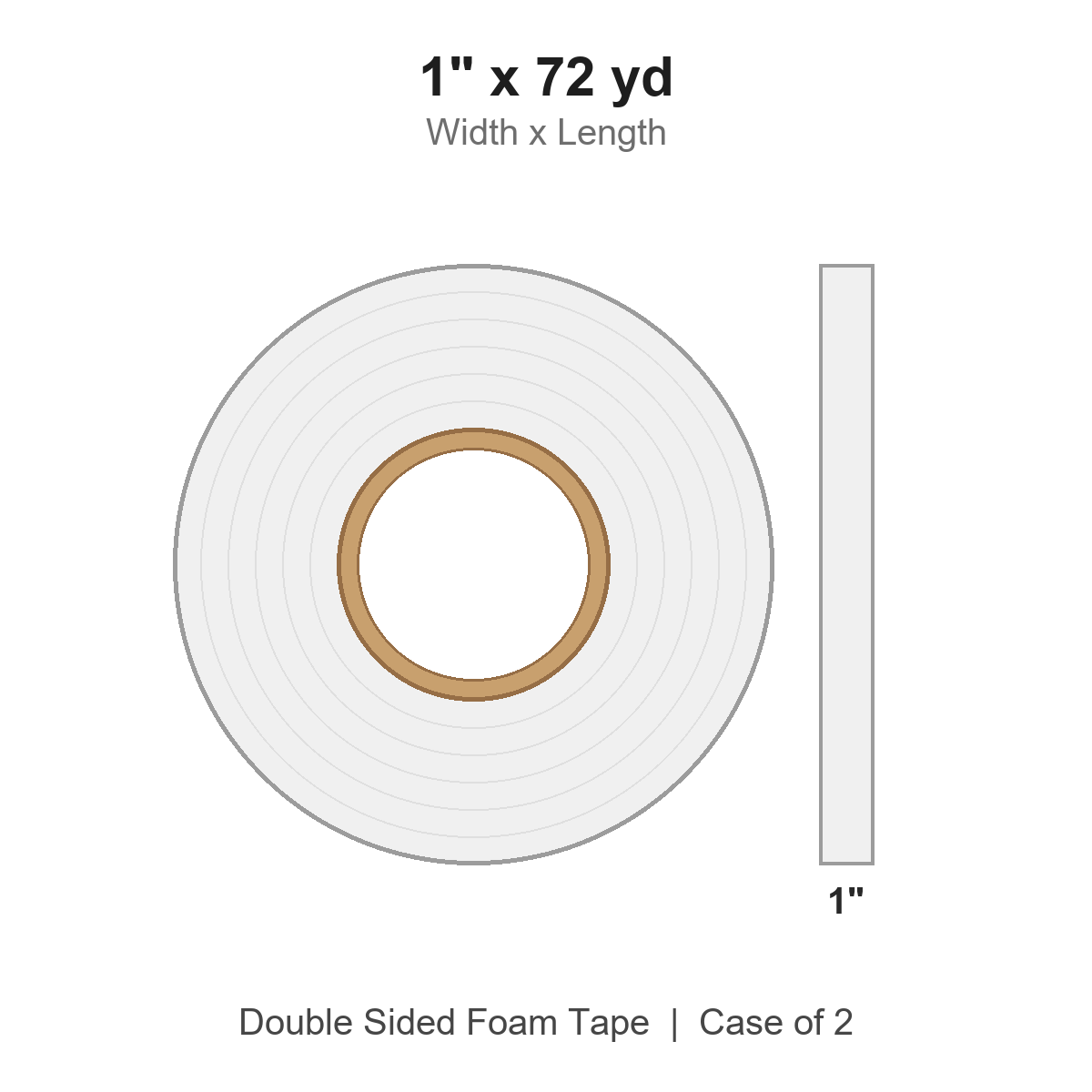 1" x 72 yd White Double Sided Foam Tape