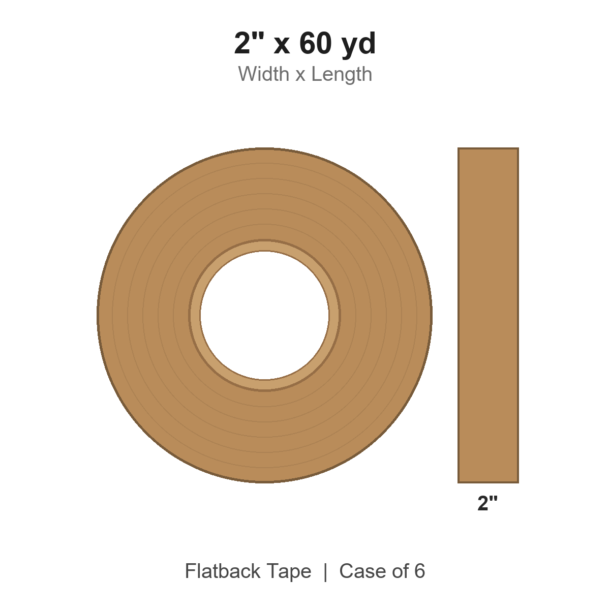 2" x 60 yd Kraft Flatback Tape