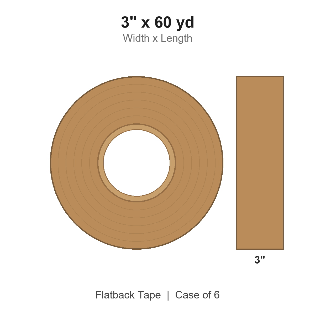 3" x 60 yd Kraft Flatback Tape