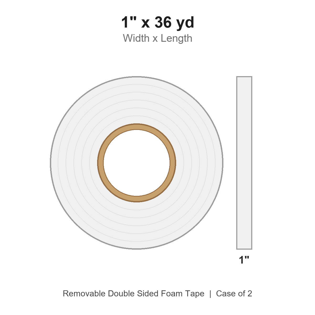 1" x 36 yd White Removable Double Sided Foam Tape