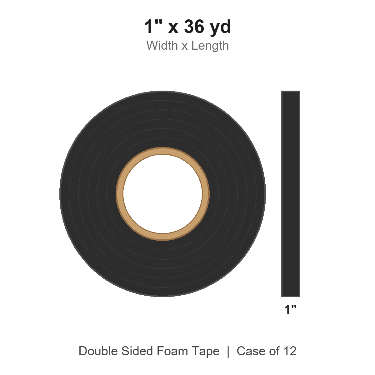 1" x 36 yd Black Double Sided Foam Tape