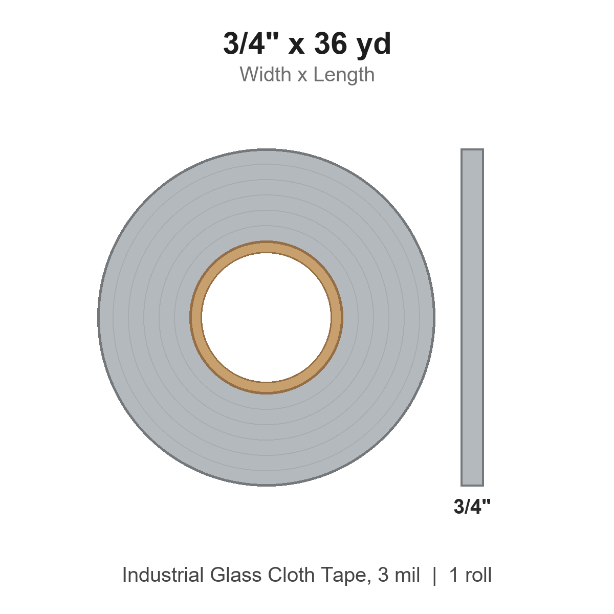 3/4" x 36 yd Industrial Glass Cloth Tape, 3 mil, Roll
