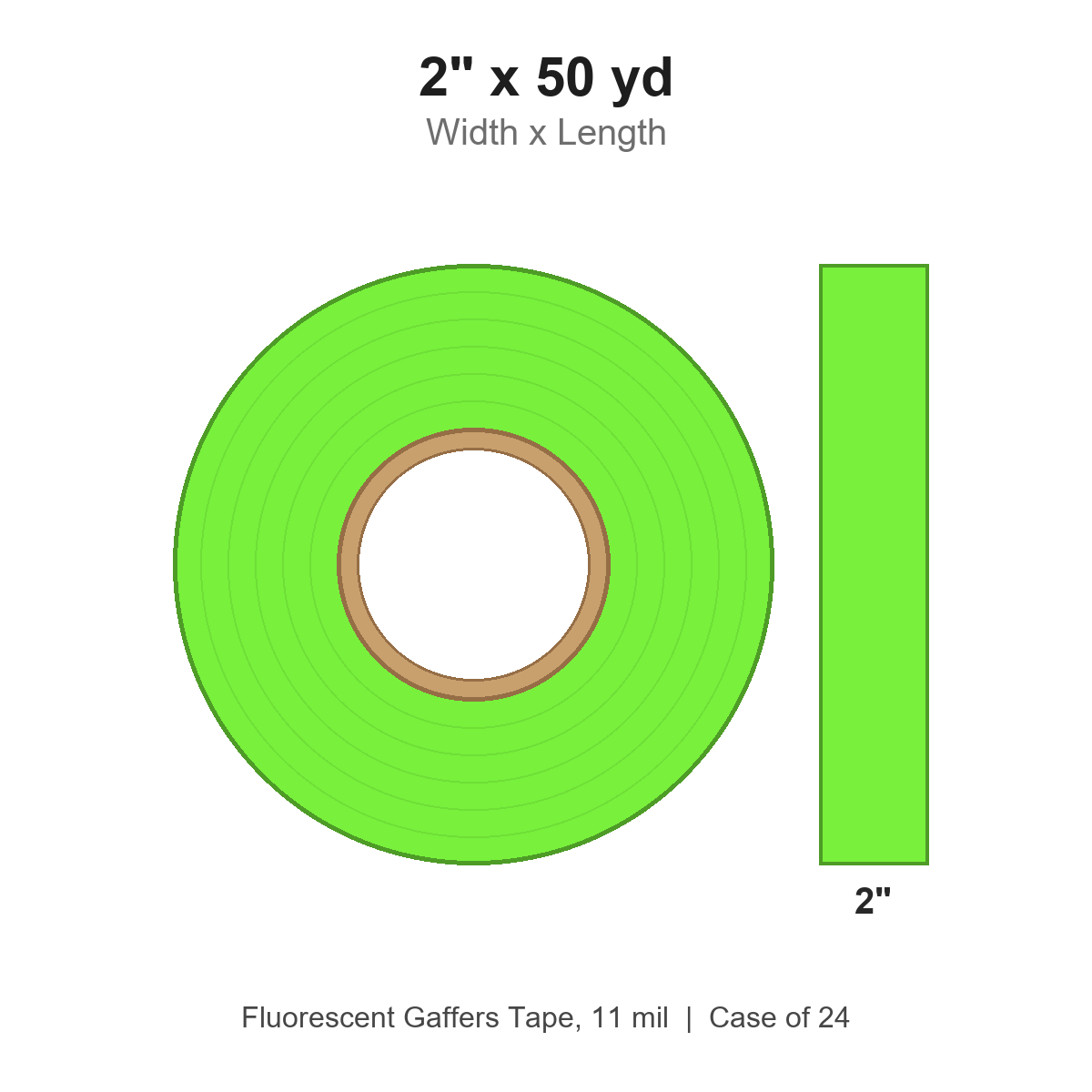 2" x 50 yd Fluorescent Green Fluorescent Gaffers Tape, 11 mil