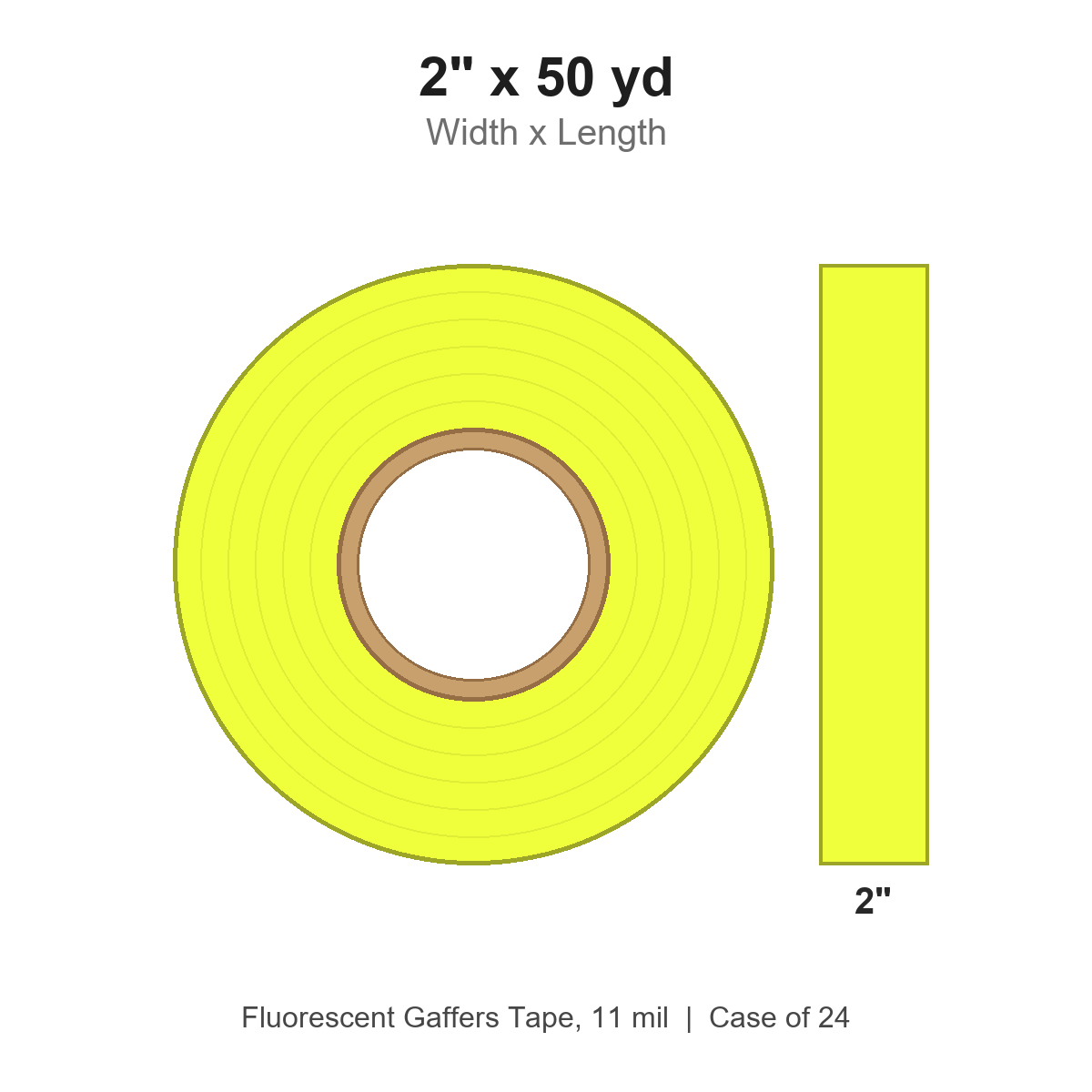 2" x 50 yd Fluorescent Yellow Fluorescent Gaffers Tape, 11 mil