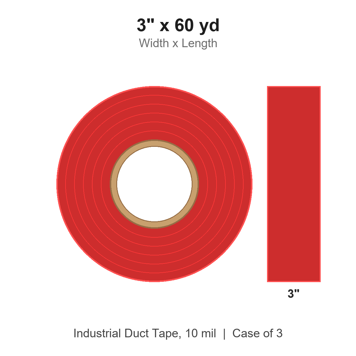 3" x 60 yd Red Industrial Duct Tape, 10 mil