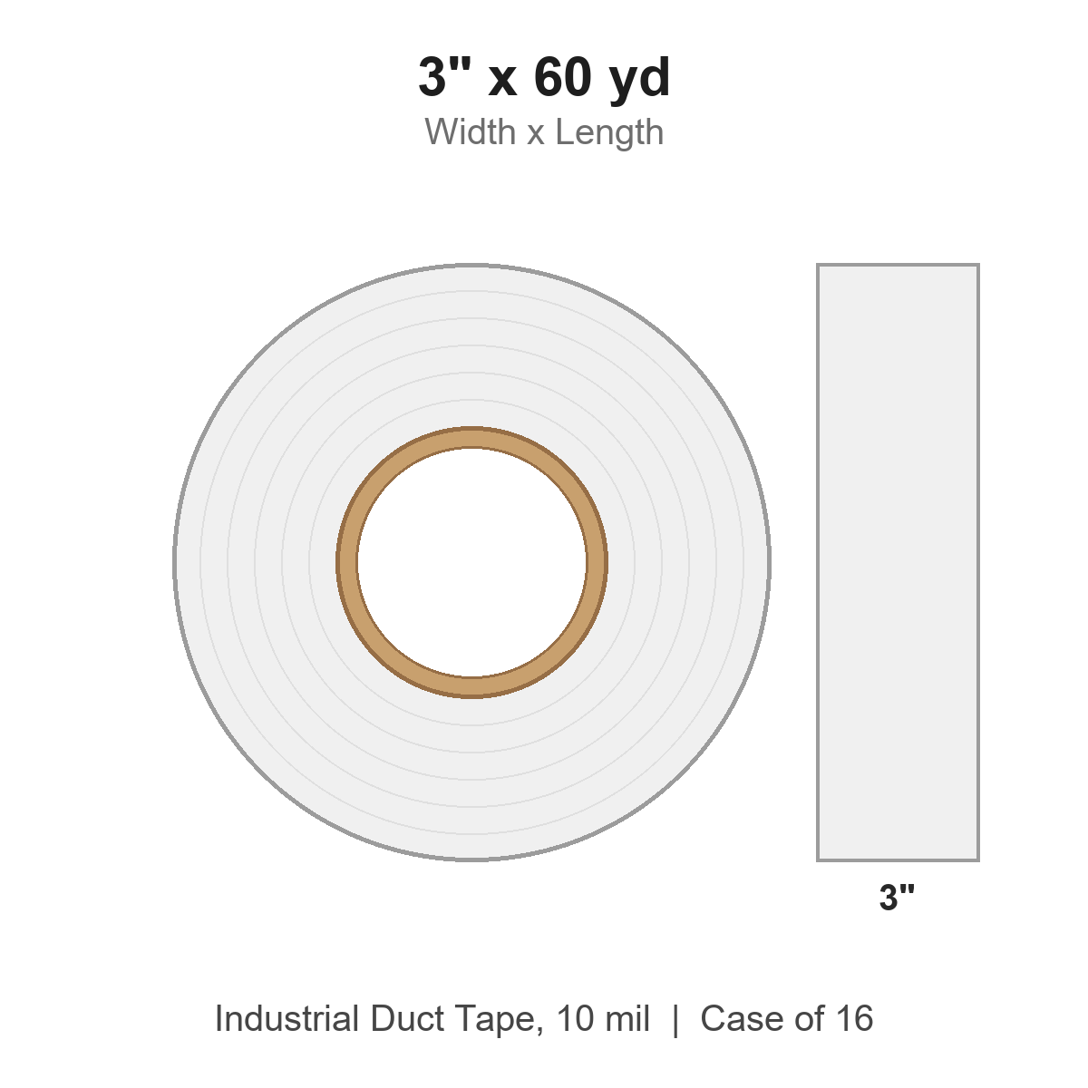3" x 60 yd White Industrial Duct Tape, 10 mil