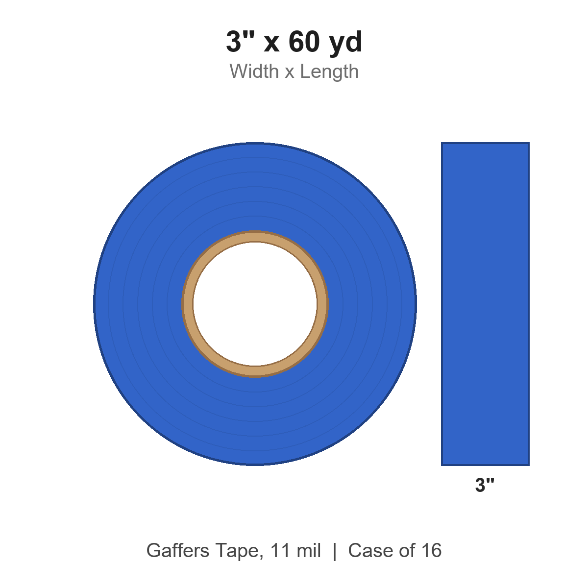 3" x 60 yd Blue Gaffers Tape, 11 mil