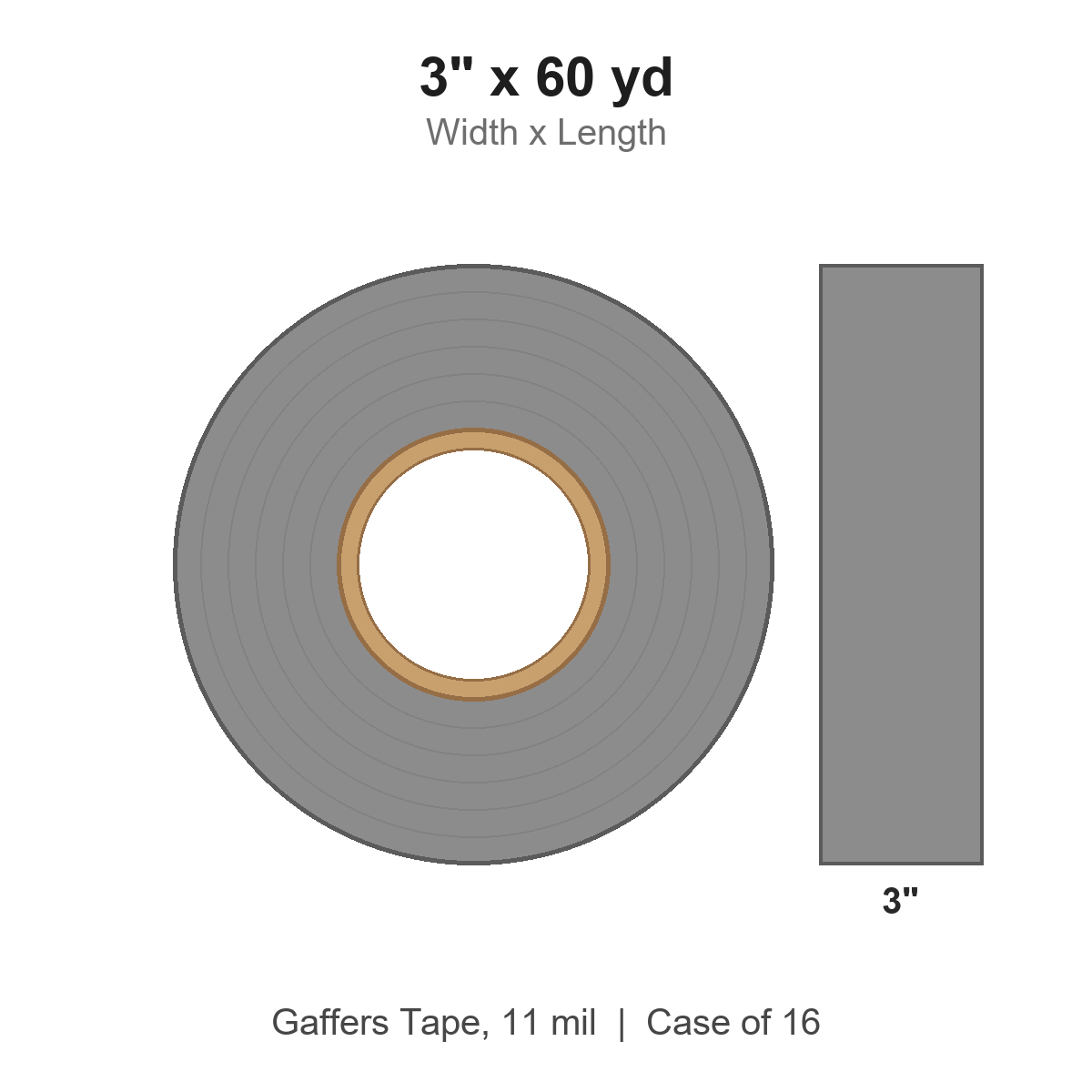 3" x 60 yd Gray Gaffers Tape, 11 mil
