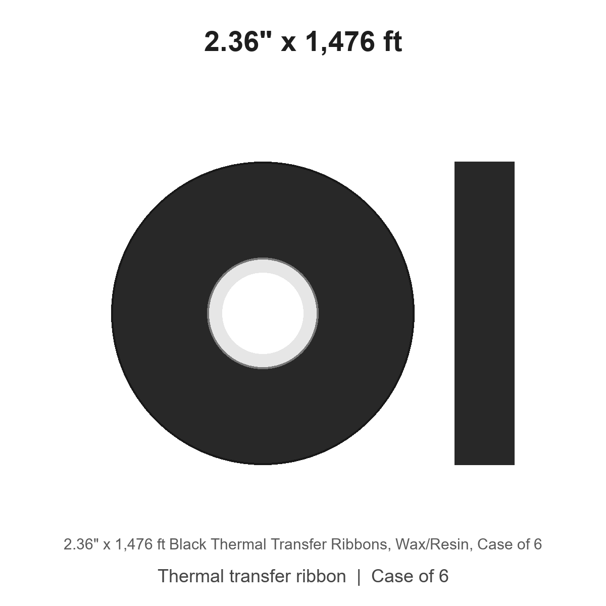 2.36" x 1,476 ft Black Thermal Transfer Ribbons, Wax/Resin