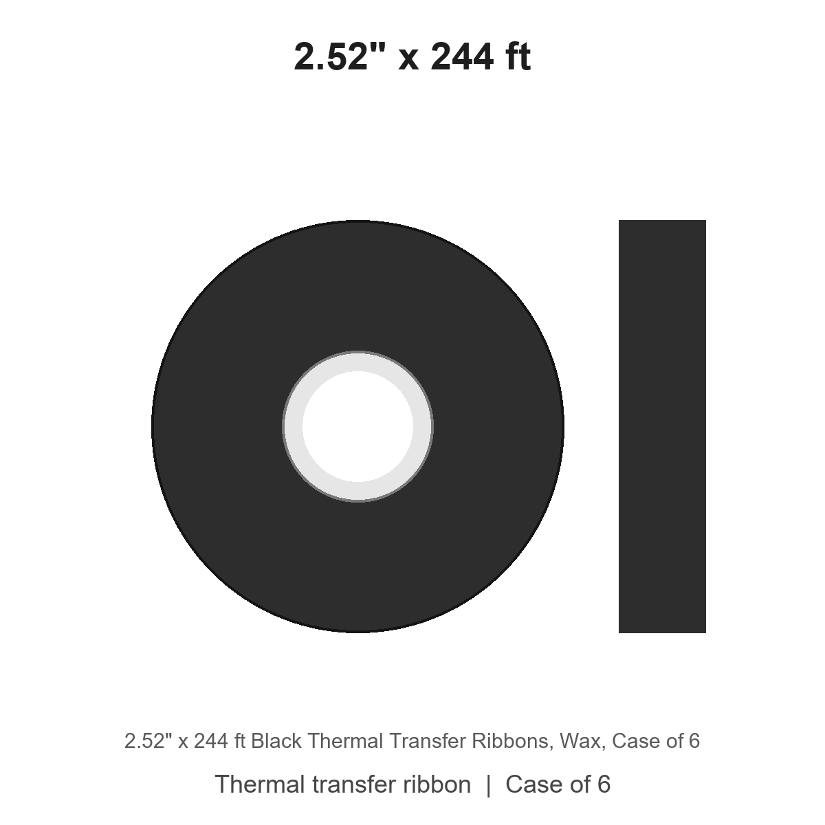 2.52" x 244 ft Black Thermal Transfer Ribbons, Wax