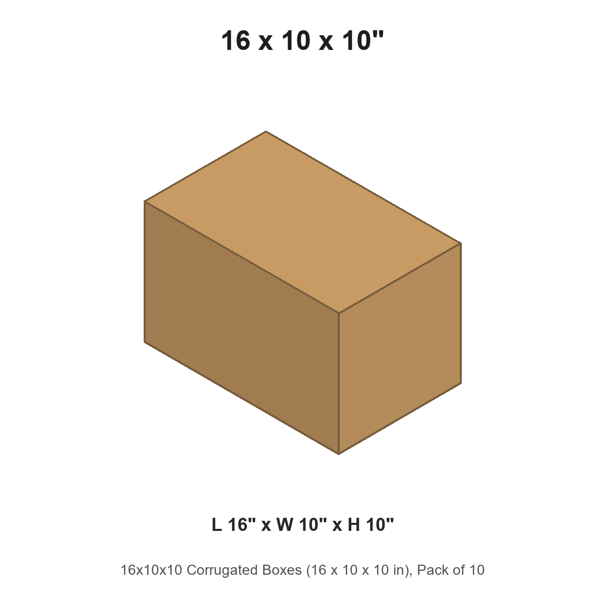 16x10x10 Corrugated Boxes (16 x 10 x 10 in), Pack of 10