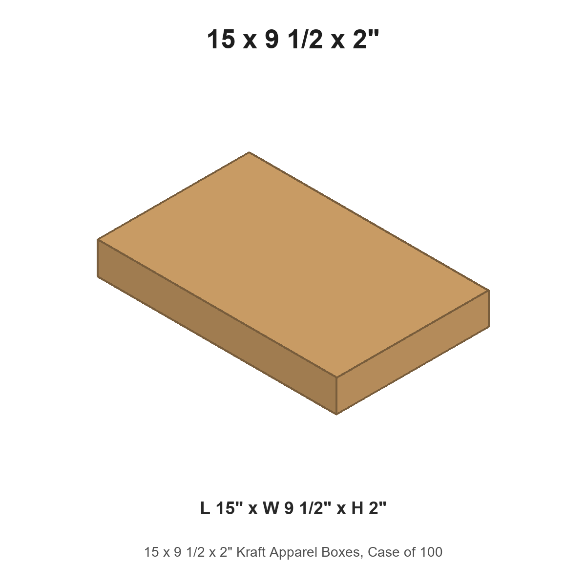 15 x 9 1/2 x 2" Kraft Apparel Boxes, Case of 100
