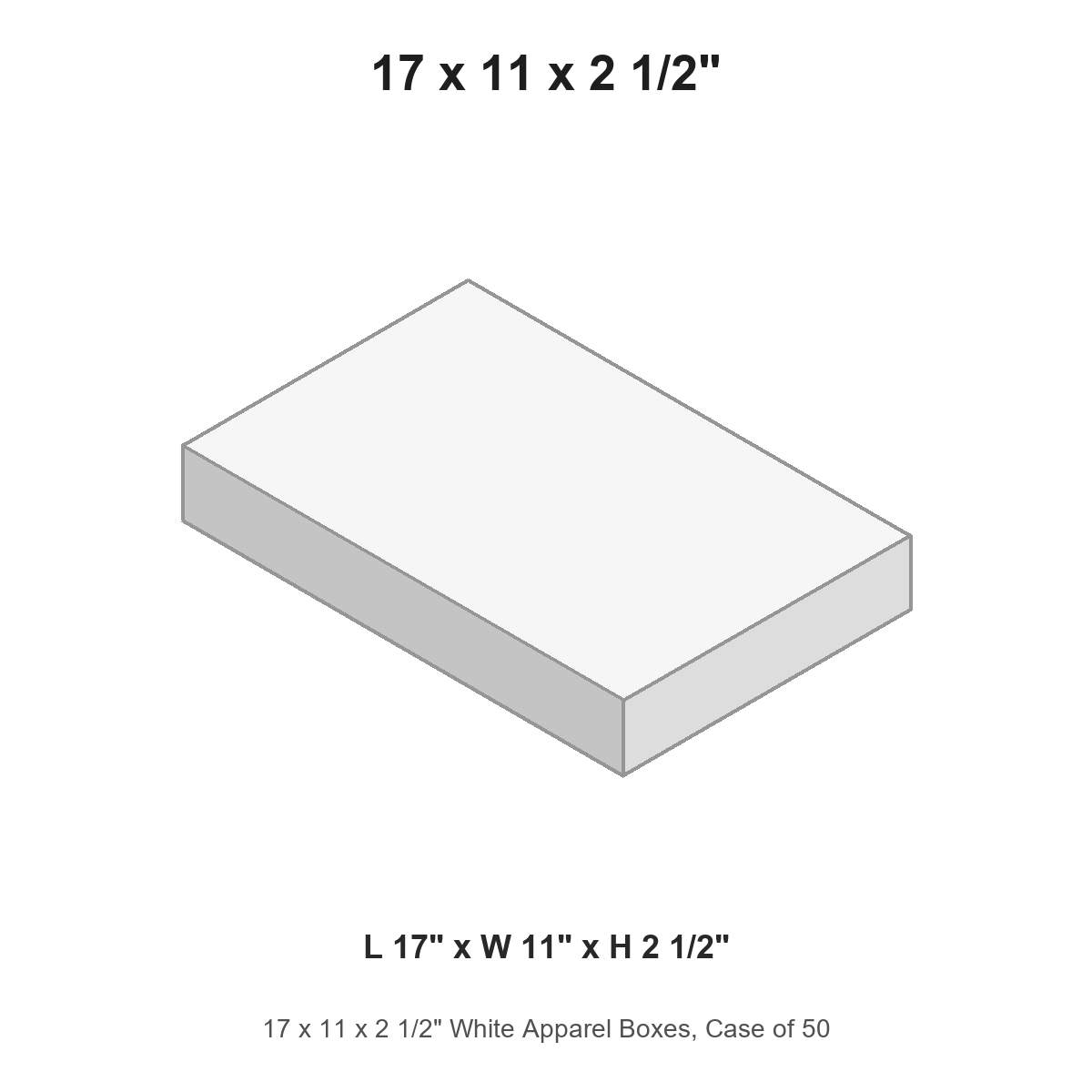 17 x 11 x 2 1/2" White Apparel Boxes, Case of 50