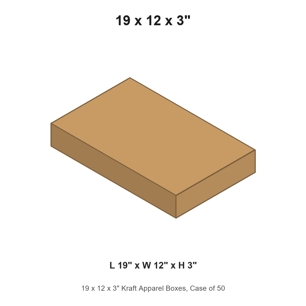 19 x 12 x 3" Kraft Apparel Boxes, Case of 50