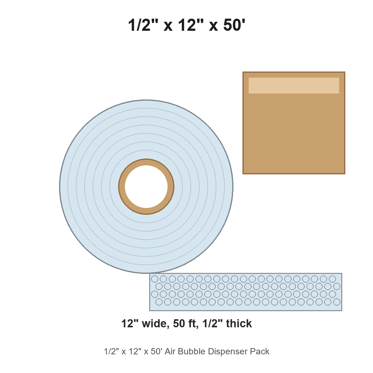 1/2" x 12" x 50' Air Bubble Dispenser Pack