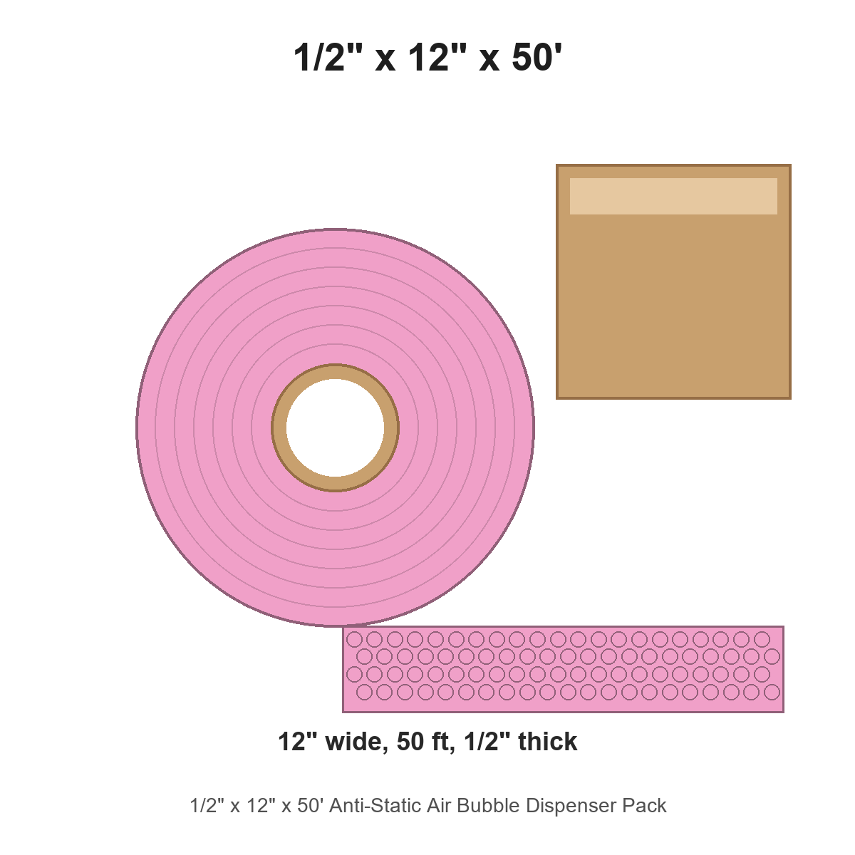 1/2" x 12" x 50' Anti-Static Air Bubble Dispenser Pack
