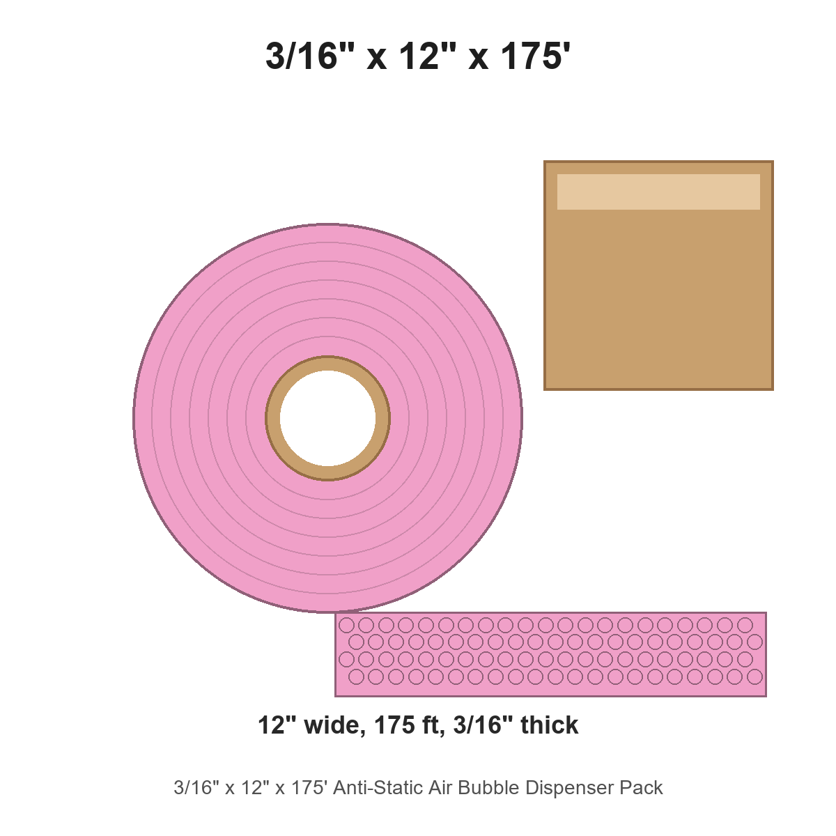 3/16" x 12" x 175' Anti-Static Air Bubble Dispenser Pack