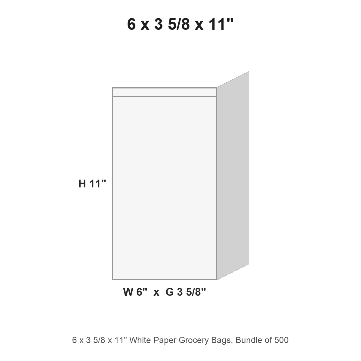 6 x 3 5/8 x 11" White Paper Grocery Bags