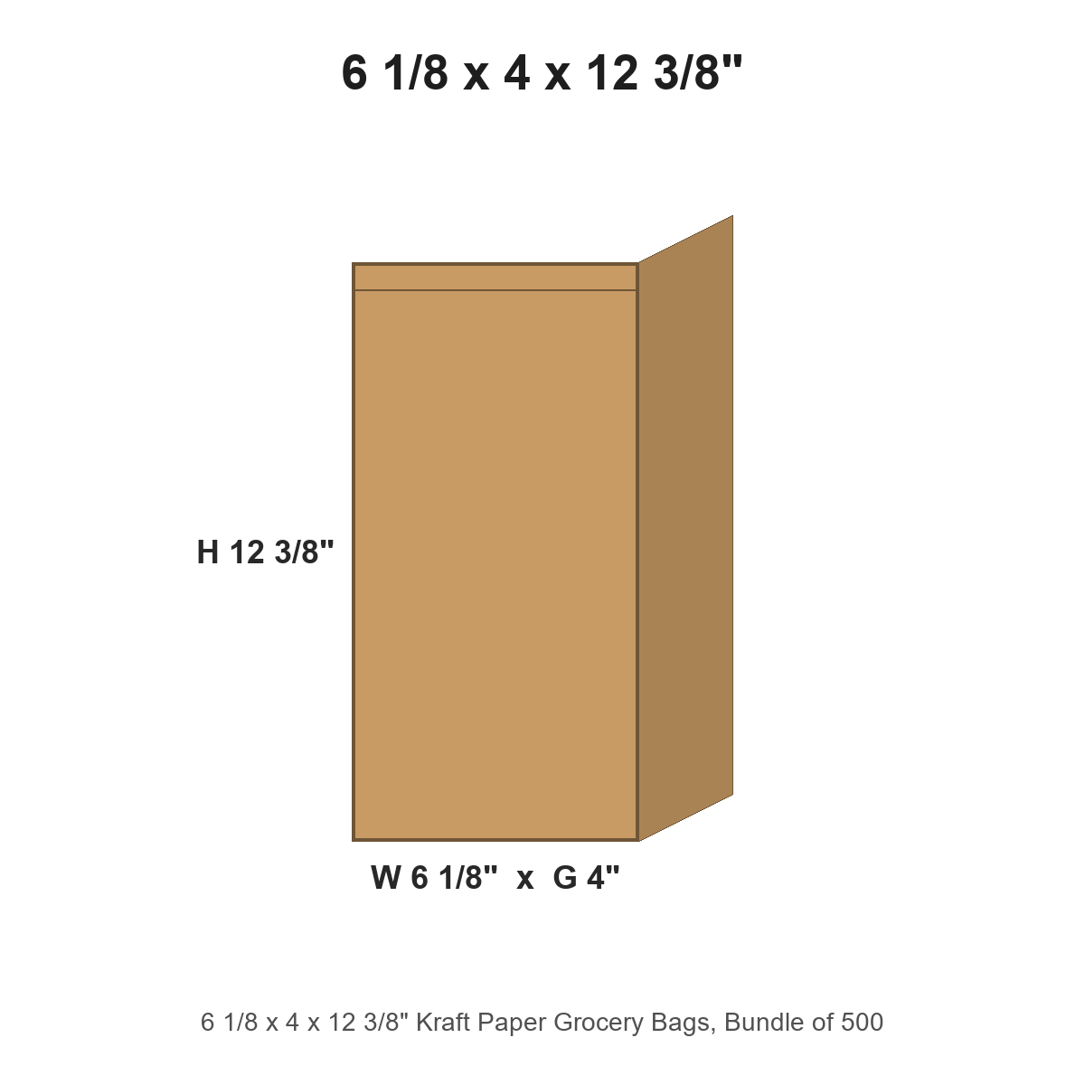 6 1/8 x 4 x 12 3/8" Kraft Paper Grocery Bags
