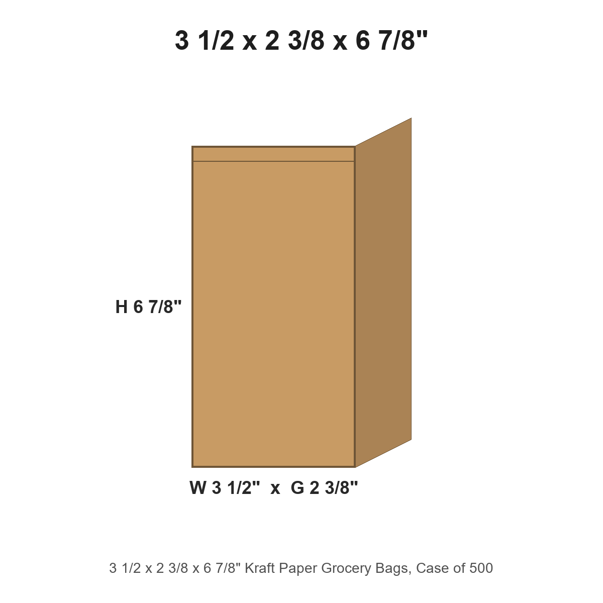 3 1/2 x 2 3/8 x 6 7/8" Kraft Paper Grocery Bags
