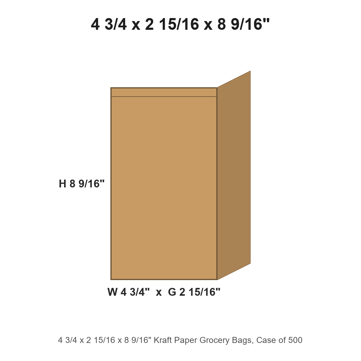 4 3/4 x 2 15/16 x 8 9/16" Kraft Paper Grocery Bags