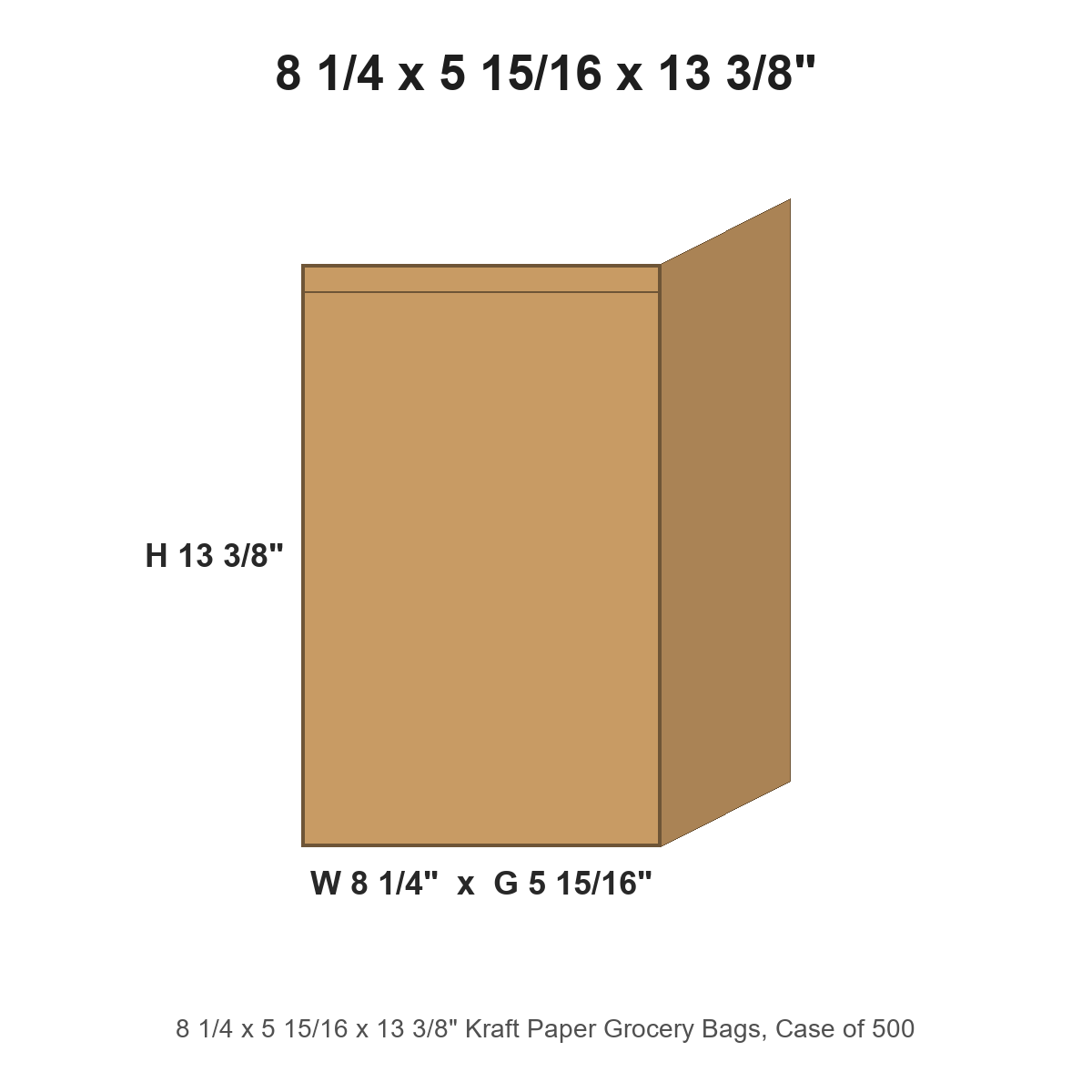 8 1/4 x 5 15/16 x 13 3/8" Kraft Paper Grocery Bags