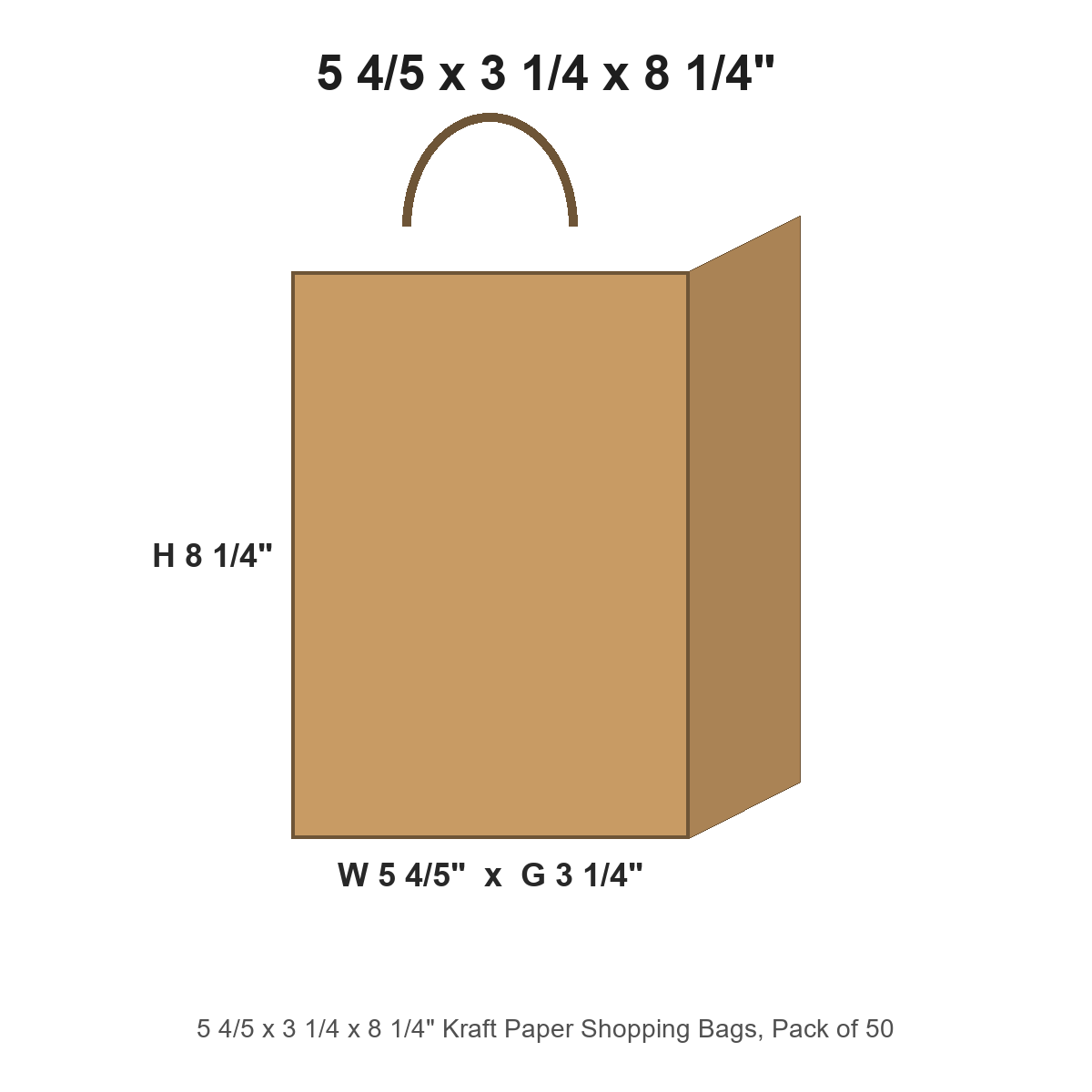 5 4/5 x 3 1/4 x 8 1/4" Kraft Paper Shopping Bags