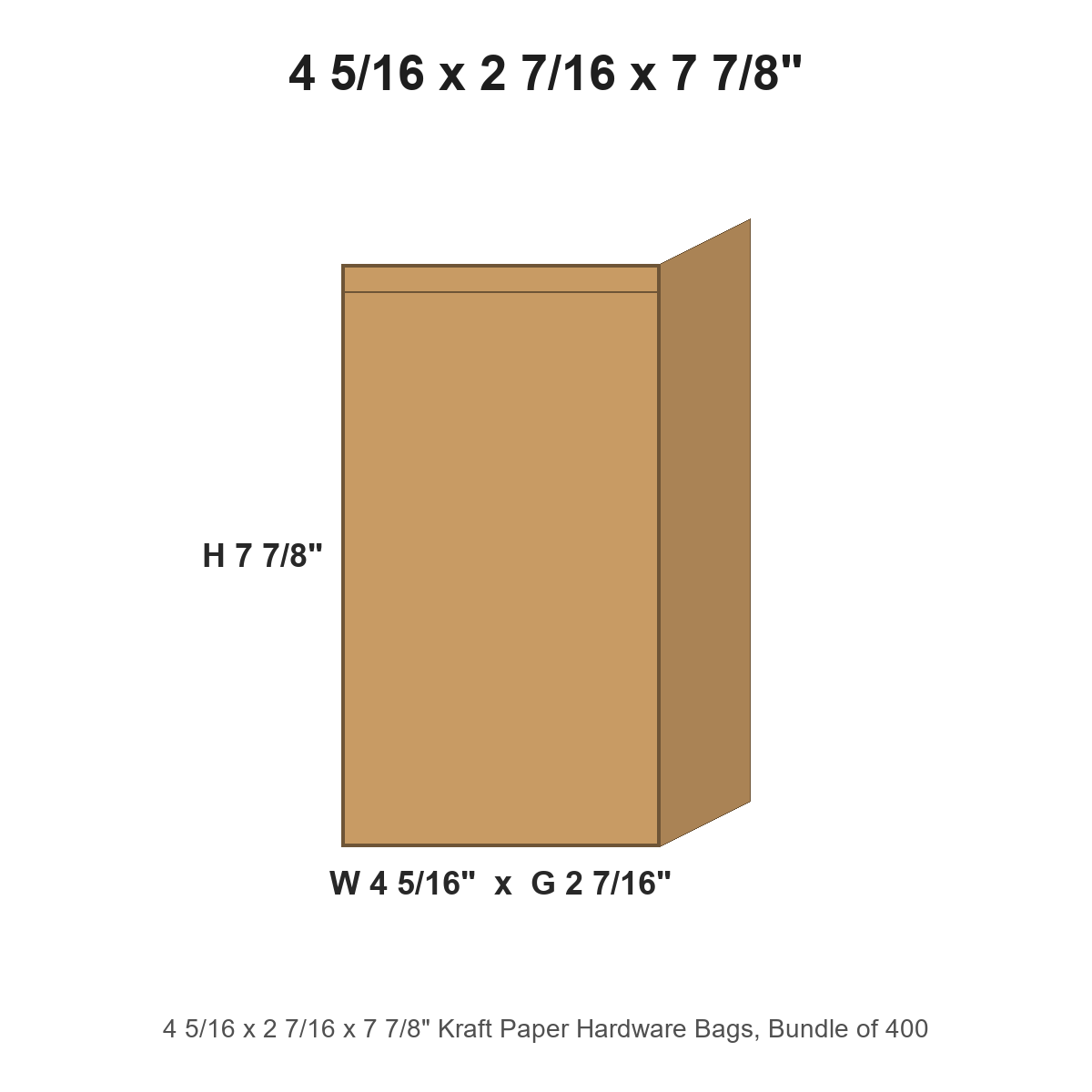 4 5/16 x 2 7/16 x 7 7/8" Kraft Paper Hardware Bags