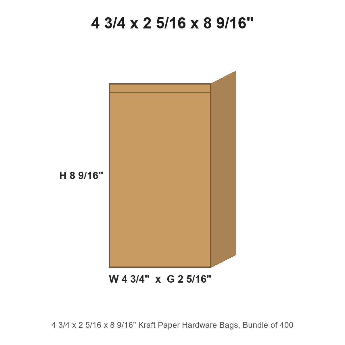 4 3/4 x 2 5/16 x 8 9/16" Kraft Paper Hardware Bags